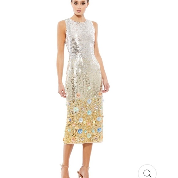 Mac Duggal HIGH NECK DRESS with floral sequin hem. Size 8 NEW $498 sold out size - Picture 1 of 17